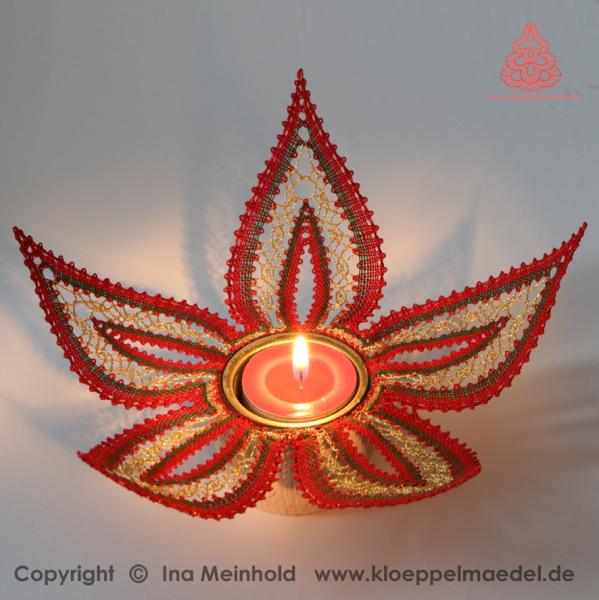 484 Klöppelbrief  "Stern in Rot und Grün" für Teelichthalter